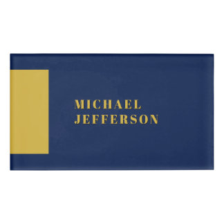 Dark Blue & Gold Minimalist Plain Modern Own Name Tag