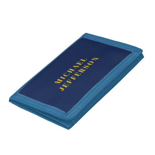 Dark Blue & Gold Minimalist Plain Modern Own Name Trifold Wallet