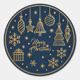 Dark Blue &Gold Ornament Merry Christma Sticker Classic Round Sticker