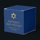 Dark Blue Gold Personalized Bar Mitzvah Favor Boxes<br><div class="desc">Elegant modern blue and gold classic bar mitzvah "thank you" personalized square favor box with custom name,  date and Star of David.</div>
