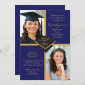 DARK Blue & Gold Photo Graduation Invitation (Front/Back)