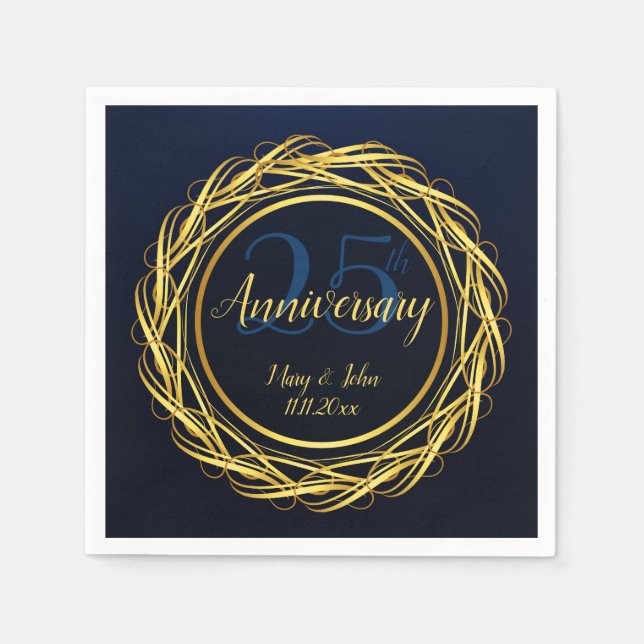 Dark Blue Gold Royal Anniversary Luxury design Napkins (Front)