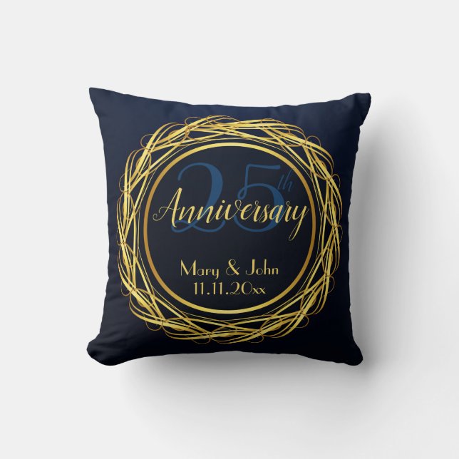 Dark Blue Gold Royal Anniversary Luxury Throw Pillow (Front)