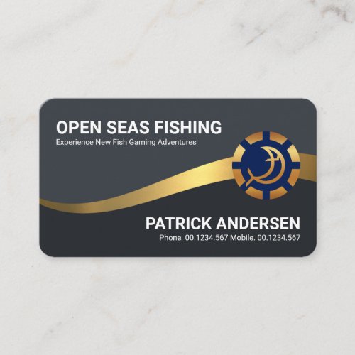 Dark Blue Gold Waves Fishing Business Card