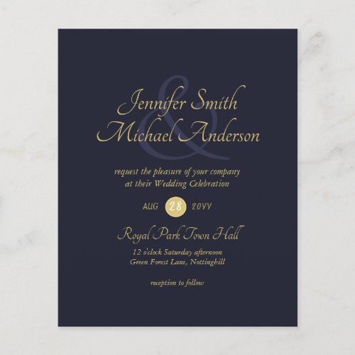 Dark Blue Gold Wedding Ampersand Simple