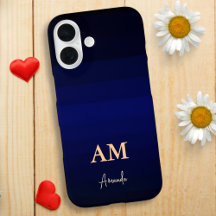 Dark Blue Gradient Color Stripes with Monogram