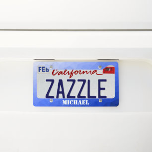Dark blue gradient geometric mesh Monogram License Plate Frame
