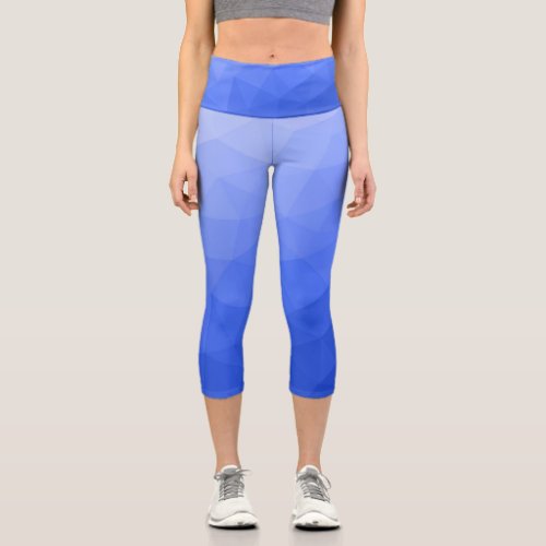 Dark blue gradient geometric mesh pattern capri leggings