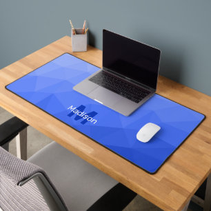 Dark blue Gradient Geometric Mesh Pattern monogram Desk Mat