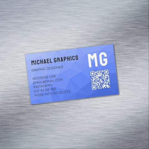 Dark blue gradient geometric mesh pattern QR code Business Card Magnet