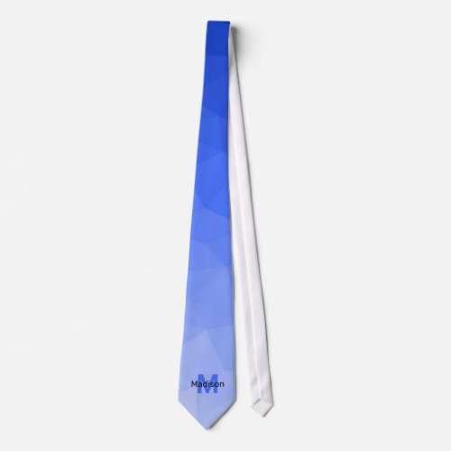 Dark blue gradient geometry mesh pattern Monogram Neck Tie