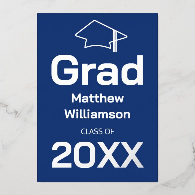 Dark Blue Graduation Party Foil Invitation (Front)