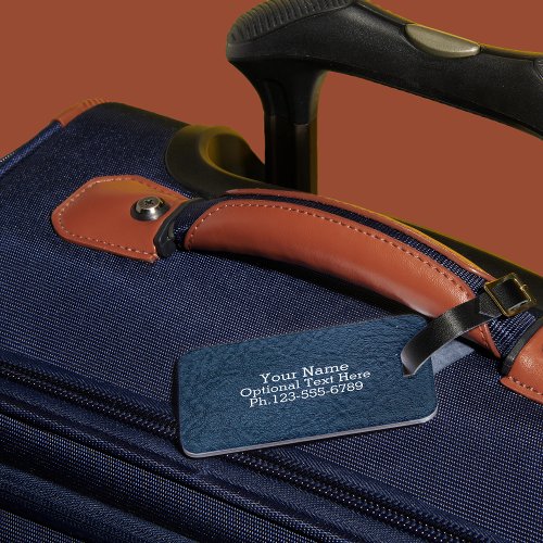 Dark Blue Grain Faux Leather Luggage Tag