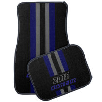 Dark Blue, Gray And Black Race Double Stripes Car Mat Dark Blue, Gray And Black Race Double Stripes Car Mat