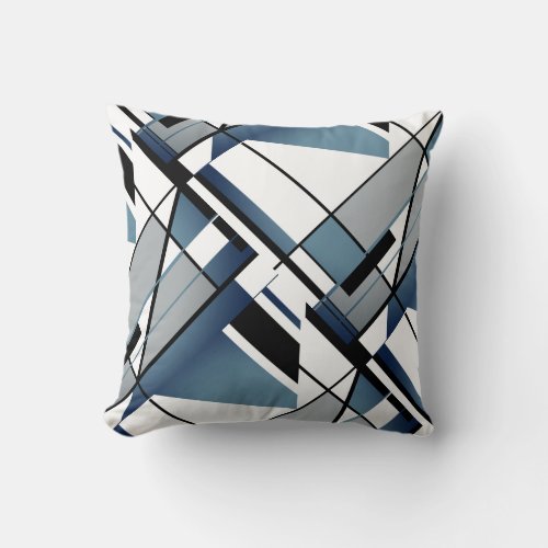 Dark Blue Gray Black White Abstract Angular Design Throw Pillow