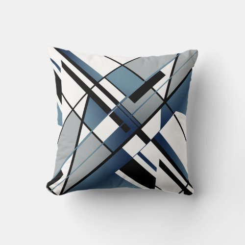 Dark Blue Gray Black White Diagonal Angular Design Throw Pillow