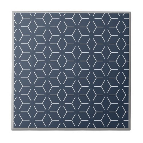Dark Blue Gray Border White Geometric Pattern Tile