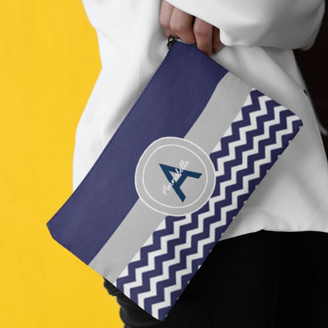 Dark Blue Gray Chevron Accessory Pouch (Creator Uploaded)