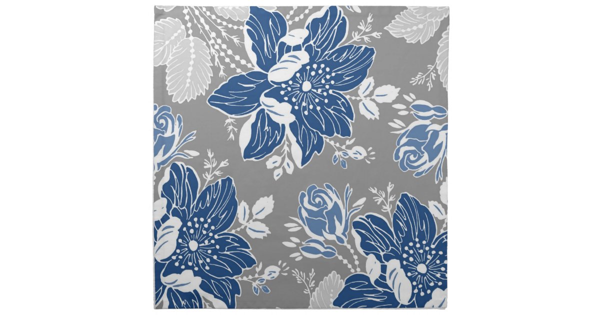 Dark Blue Gray Floral Dinner Napkins | Zazzle.com