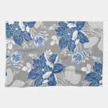 Dark Blue Gray Floral Kitchen Cloth Towel at Zazzle