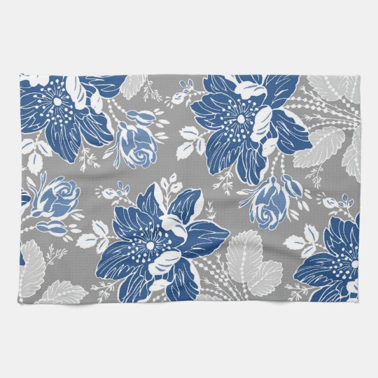 Dark Blue Gray Floral Kitchen Cloth Towel | Zazzle.com