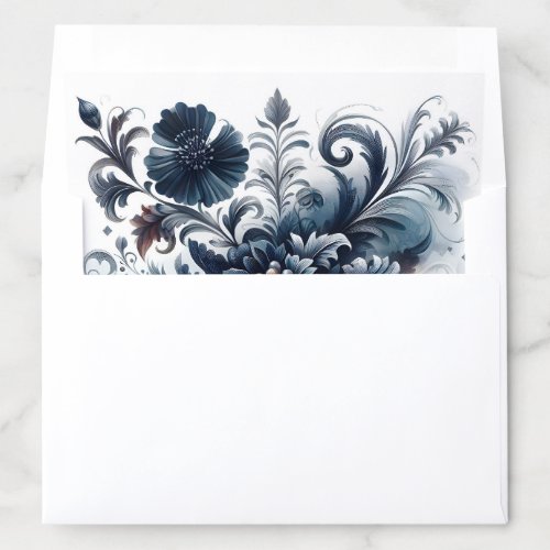 Dark Blue Gray Floral Swirling Design  Envelope Liner