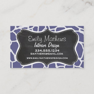 Dark Blue-Gray Giraffe Animal Print; Chalkboard Business Card