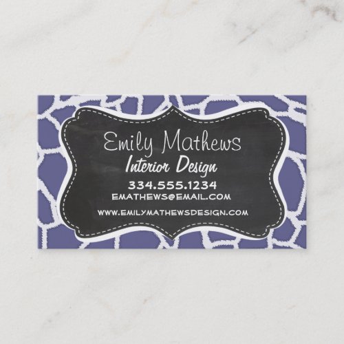 Dark Blue_Gray Giraffe Animal Print Chalkboard Business Card