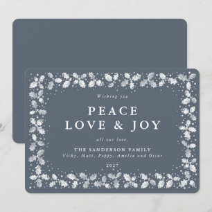 Dark Blue Gray Holly + Berries Flat Non Photo Holiday Card