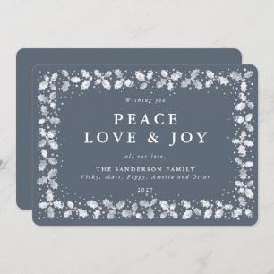 Dark Blue Gray Holly + Berries Flat Non Photo Holiday Card