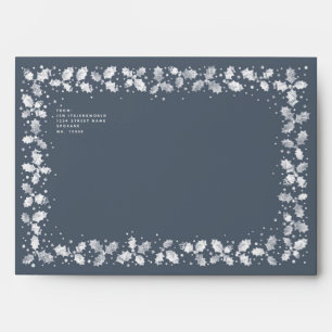 Dark Blue Gray Holly Leaf Border Return Address A7 Envelope