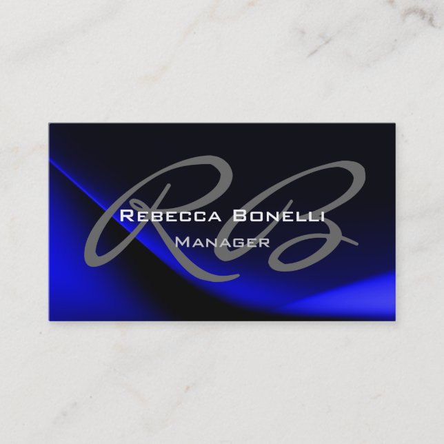 Dark Blue Gray Monogram Manager Business Card (Front)