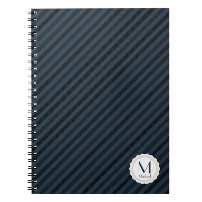 Dark Blue & Gray Personalized Monogram Notebook (Front)
