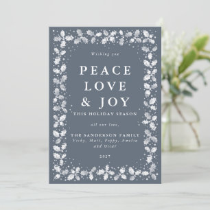 Dark Blue Gray Printed Holly Leaves Flat Non Photo Holiday Card
