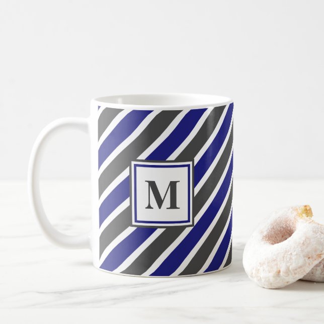 Dark Blue & Gray Stripes Coffee Mug (With Donut)