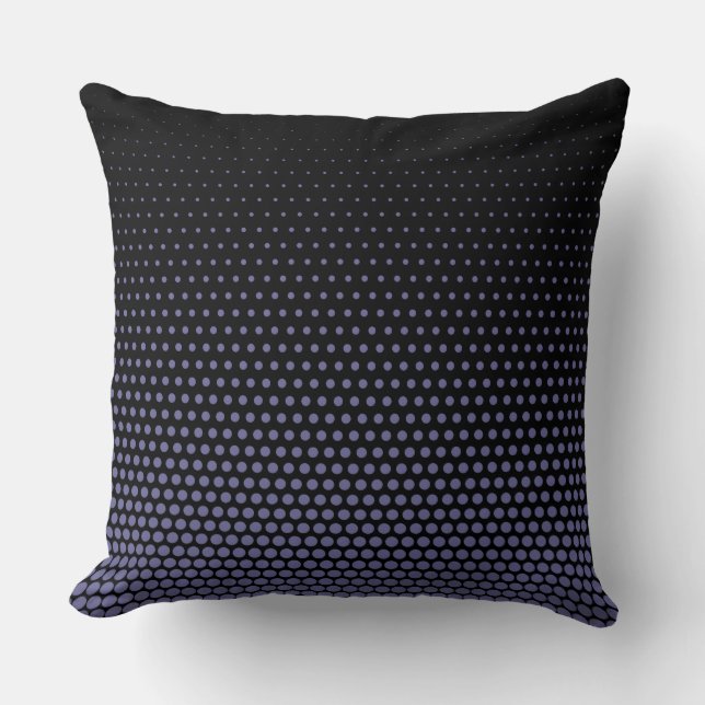 Dark blue-gray Techno Dots Modern Black Throw Pillow (Front)