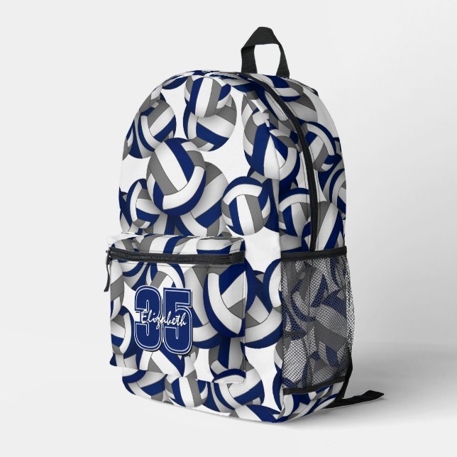 dark blue gray volleyball team colors patterned  printed backpack (Back Corner Right)