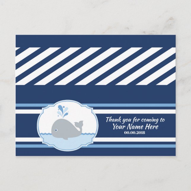 Dark Blue Gray Whale Bag Topper for Shower Postcard (Front)