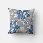 Dark Blue Gray White Floral Decorative Pillow at Zazzle