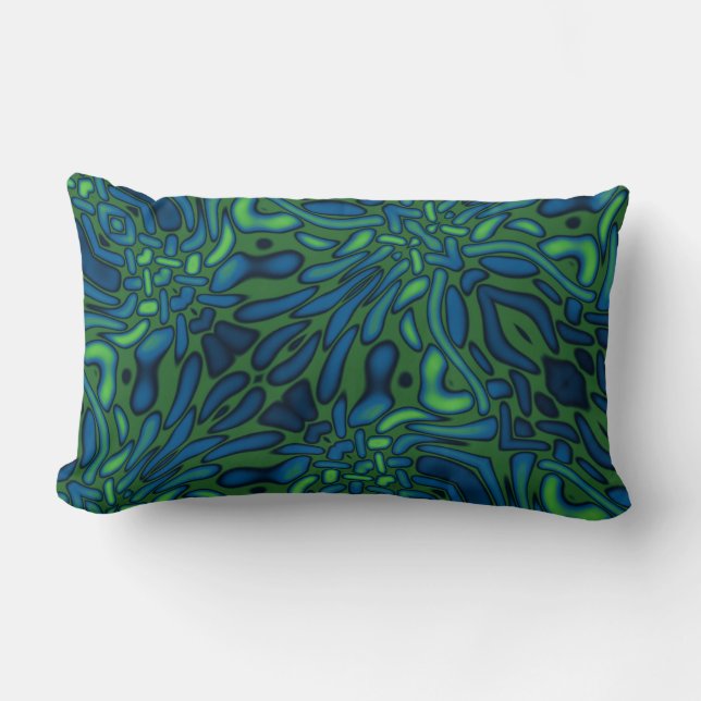 Dark Blue Green Decorative Pattern Lumbar Pillow (Front)