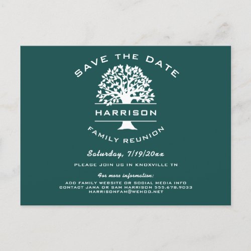Dark Blue Green Family Tree Reunion Save the Date Announcement Postcard