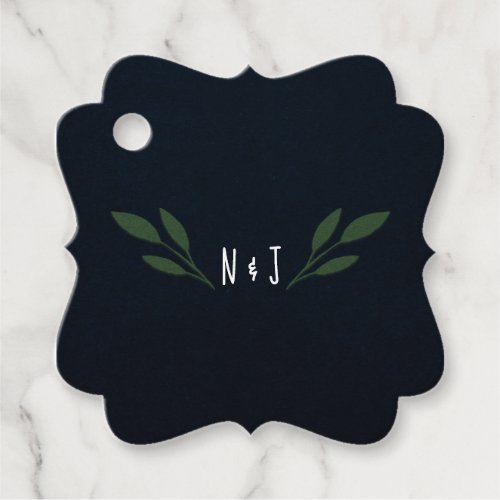 Dark Blue  Green Leaves Greenery Rustic Wedding Favor Tags