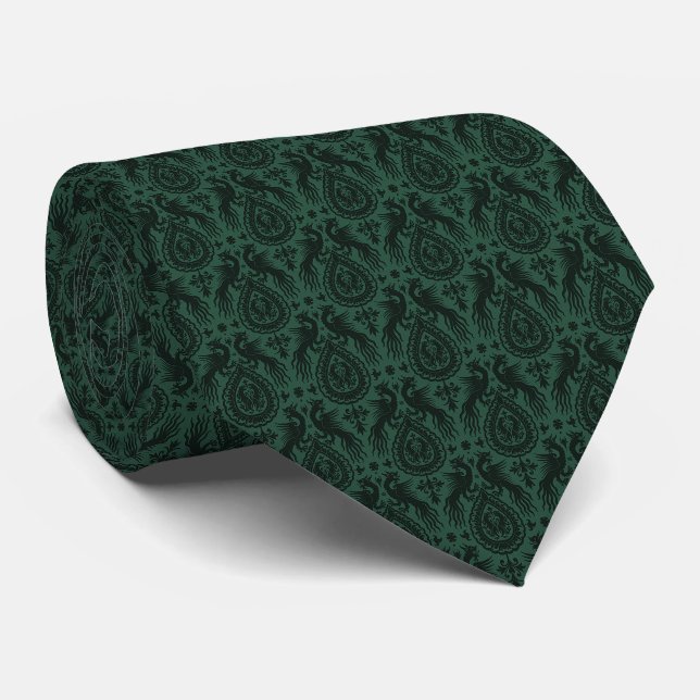Dark Blue-Green Medieval Dragons Neck Tie (Rolled)