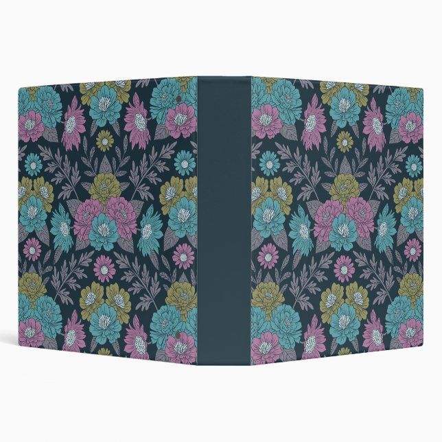 Dark Blue, Green & Purple Floral 3 Ring Binder (Background)