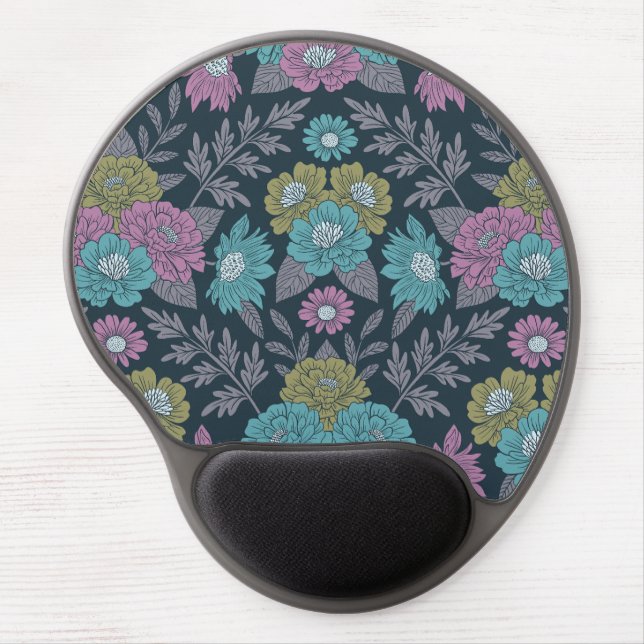 Dark Blue, Green & Purple Floral Gel Mouse Pad (Front)