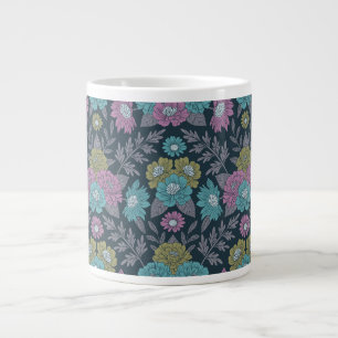 Dark Blue, Green & Purple Floral Giant Coffee Mug