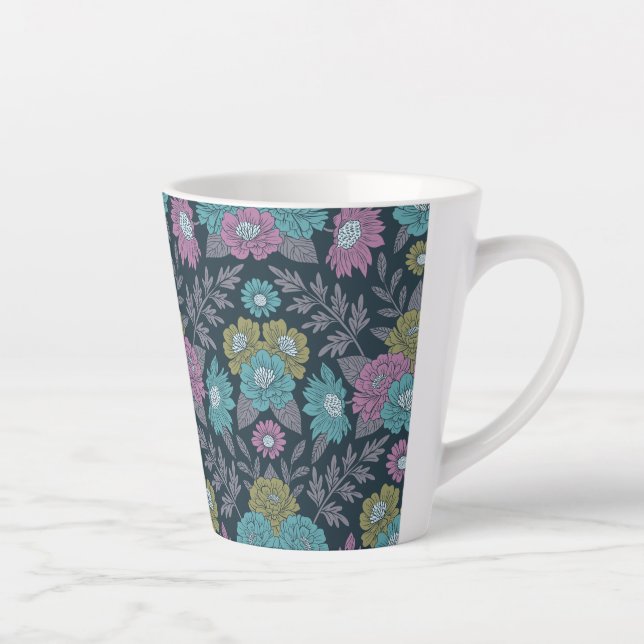 Dark Blue, Green & Purple Floral Latte Mug (Right)