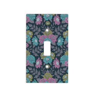 Dark Blue, Green & Purple Floral Light Switch Cover