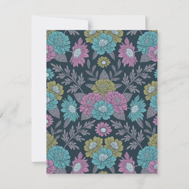 Dark Blue, Green & Purple Floral Note Card (Front)