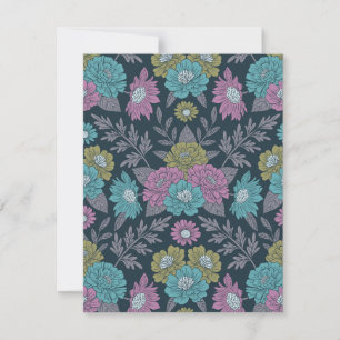 Dark Blue, Green & Purple Floral Note Card